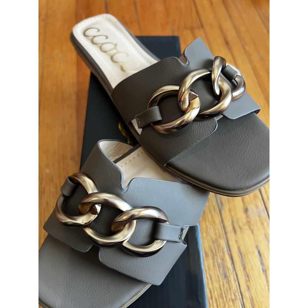 Ccocci Sandals Womens Size 8 Brown Mocha Baylor Chain Slide Faux Leather